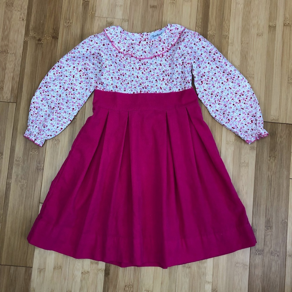 Smockingbird pink floral corduroy long sleeve girl’s dress size 5